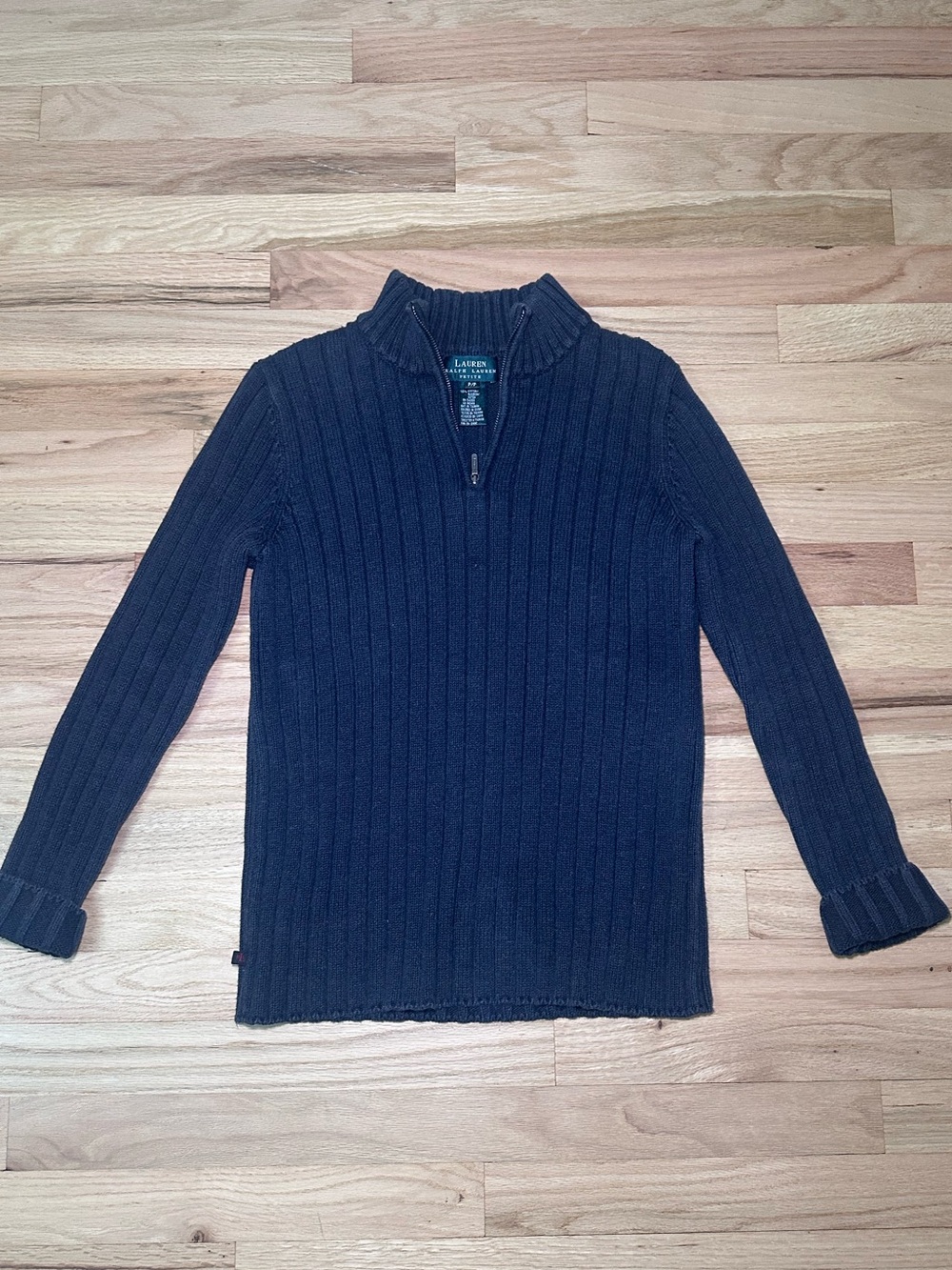 Lauren Ralph Lauren Gray 100% Cotton Ribbed Quarter Zip Sweater PS